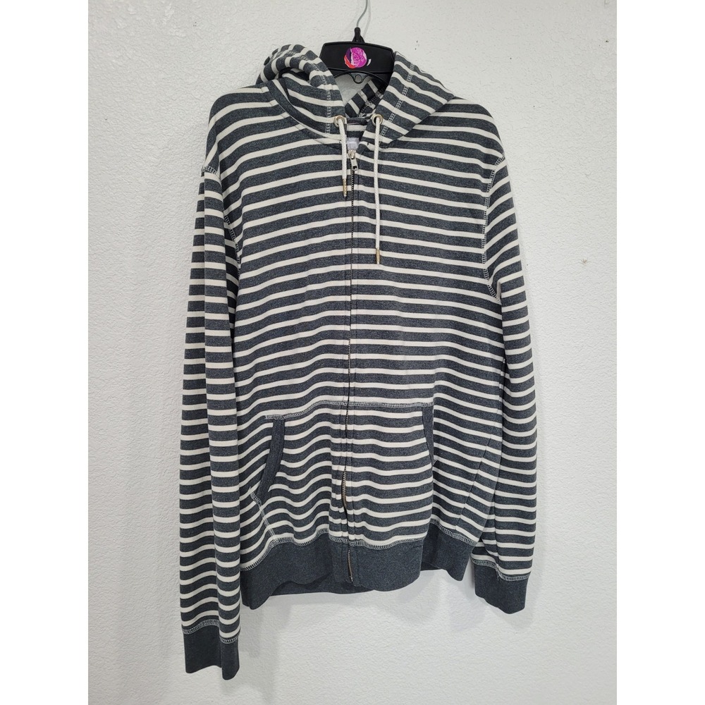 JCP Womens Striped Full Zip Hoodie Gray White Cotton Blend Size L #10